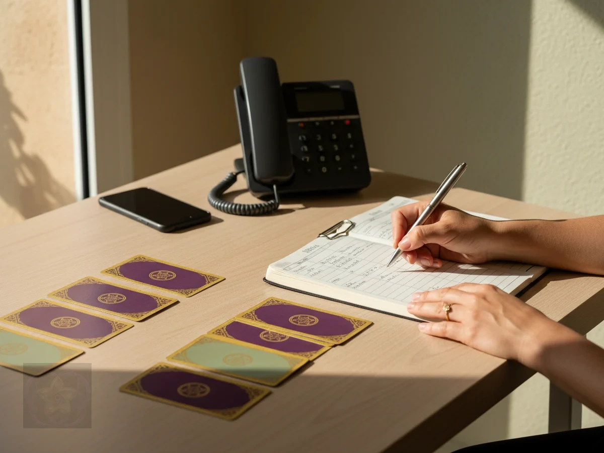 Proceso de consulta de tarot telefónico con recepción humana y tramo confirmado