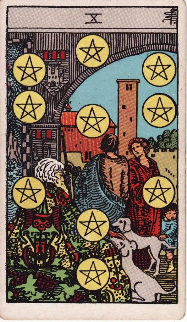 Carta del Diez de Oros del tarot Rider Waite